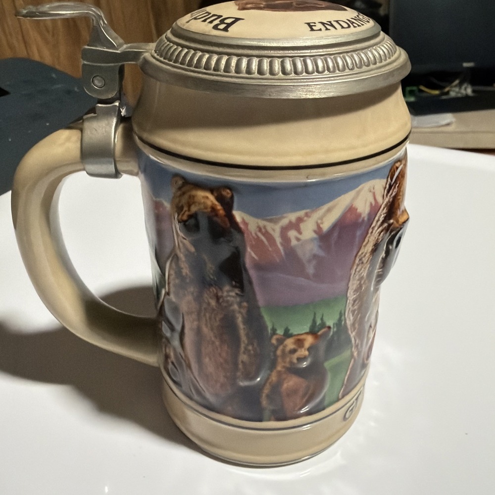 1993 Budweiser Endangered Species Collectors Series Grizzly‎ Bear Stein With COA